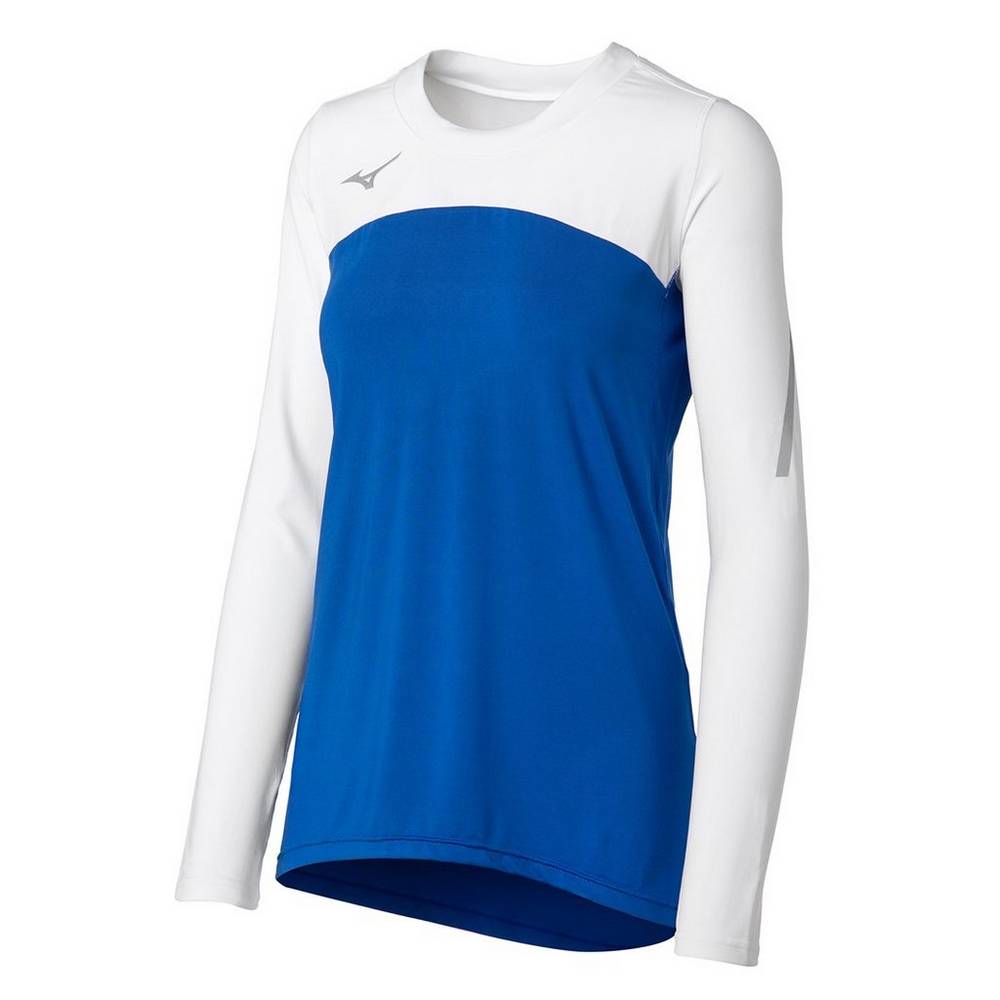 Maglia Mizuno Pallavolo Techno VII Long Sleeve Donna - Blu Reale/Bianche - 94865-ICDU